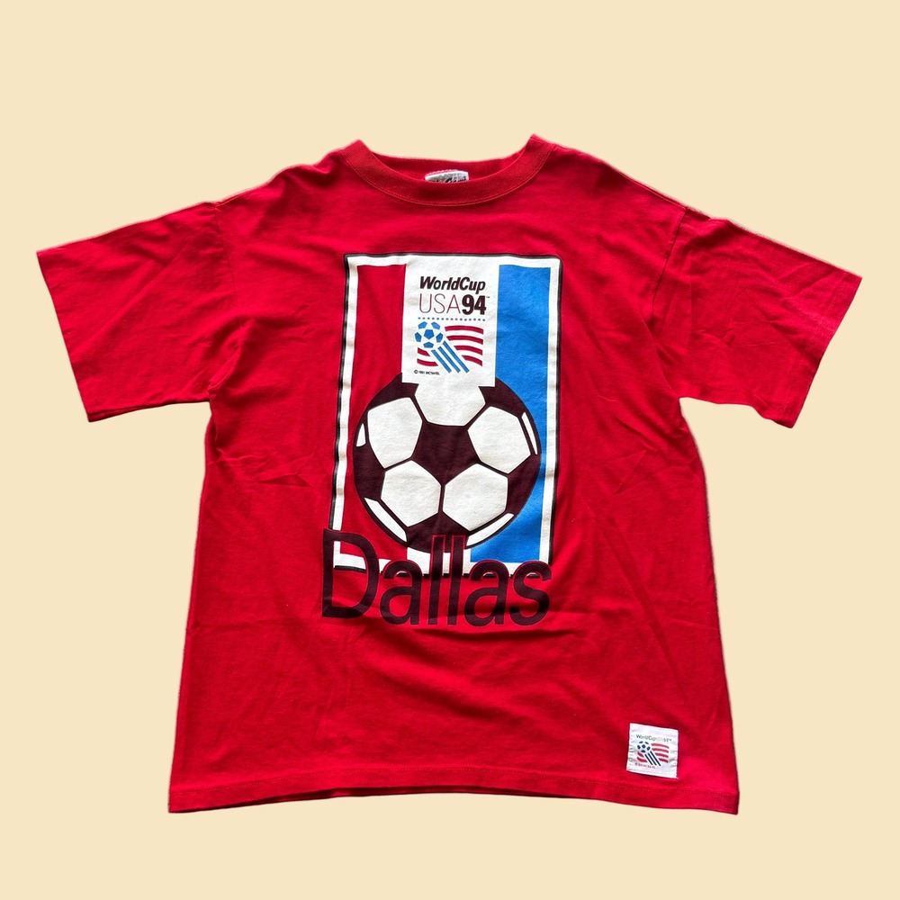 Vintage 1994 World Cup USA Dallas Soccer T Shirt Red The Game Mens fits XL